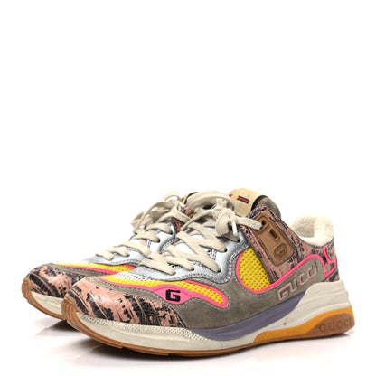Gucci Suede Calfskin Tejus Printed Womens Ultrapace Sneakers 36.5 Pink Silver Oatmeal Yolk 3 of 7