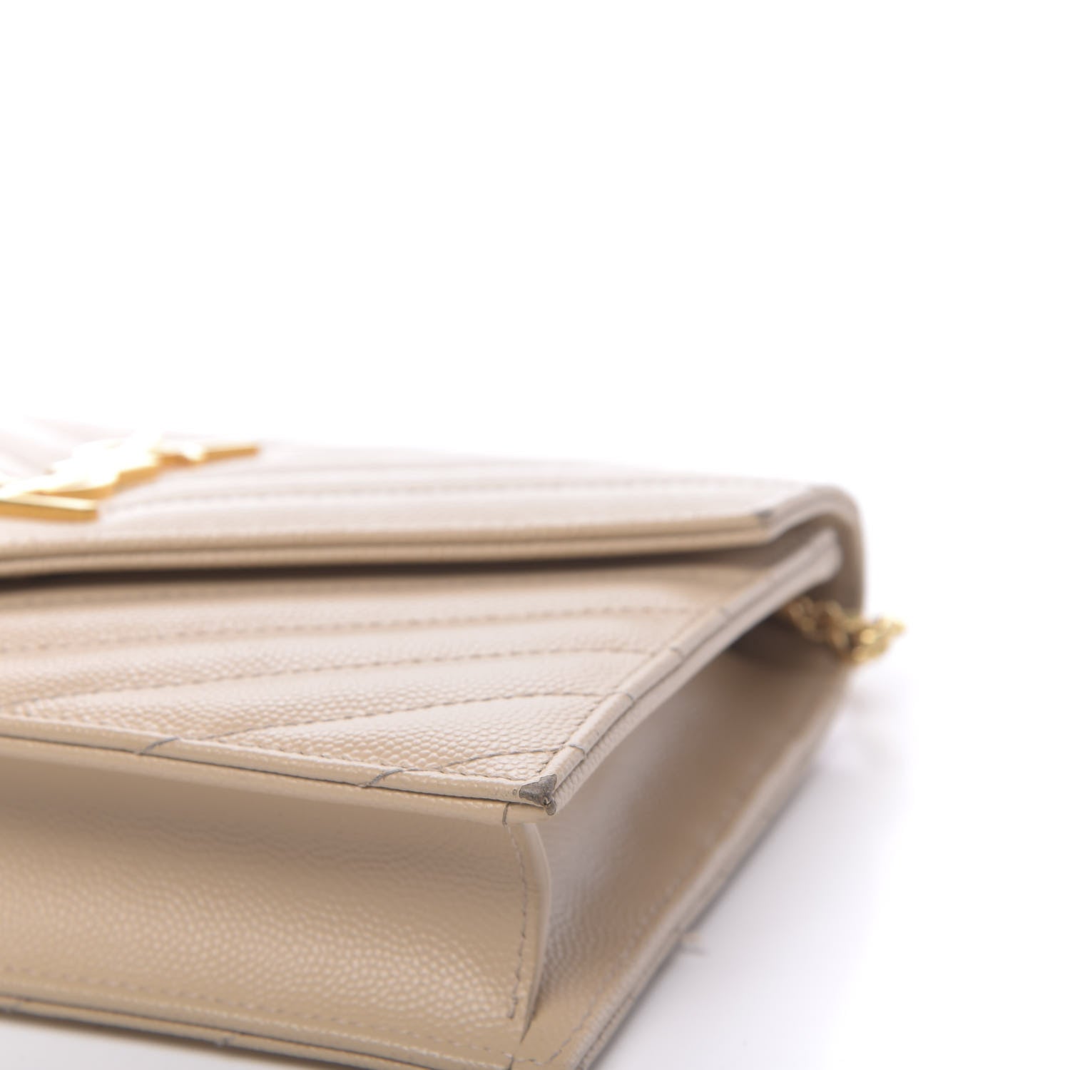 Saint Laurent Grain De Poudre Matelasse Chevron Monogram Envelope Chain Wallet Nude Powder 7 of 14