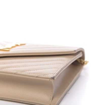 Saint Laurent Grain De Poudre Matelasse Chevron Monogram Envelope Chain Wallet Nude Powder 7 of 14
