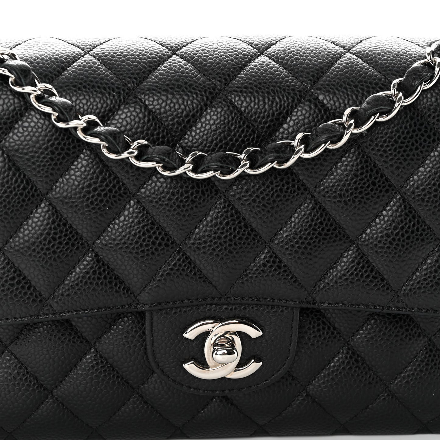 Caviar Quilted Medium Double Flap Black