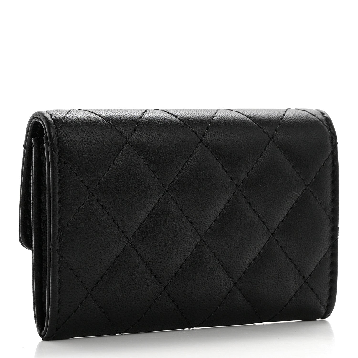 Chanel Lambskin Pearl Enamel Quilted Flap Card Holder Black 3 of 8