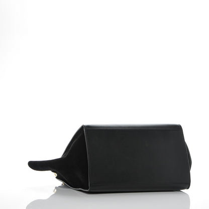 Celine Crocodile Embossed Calfskin Suede Medium Trapeze Black 4 of 6