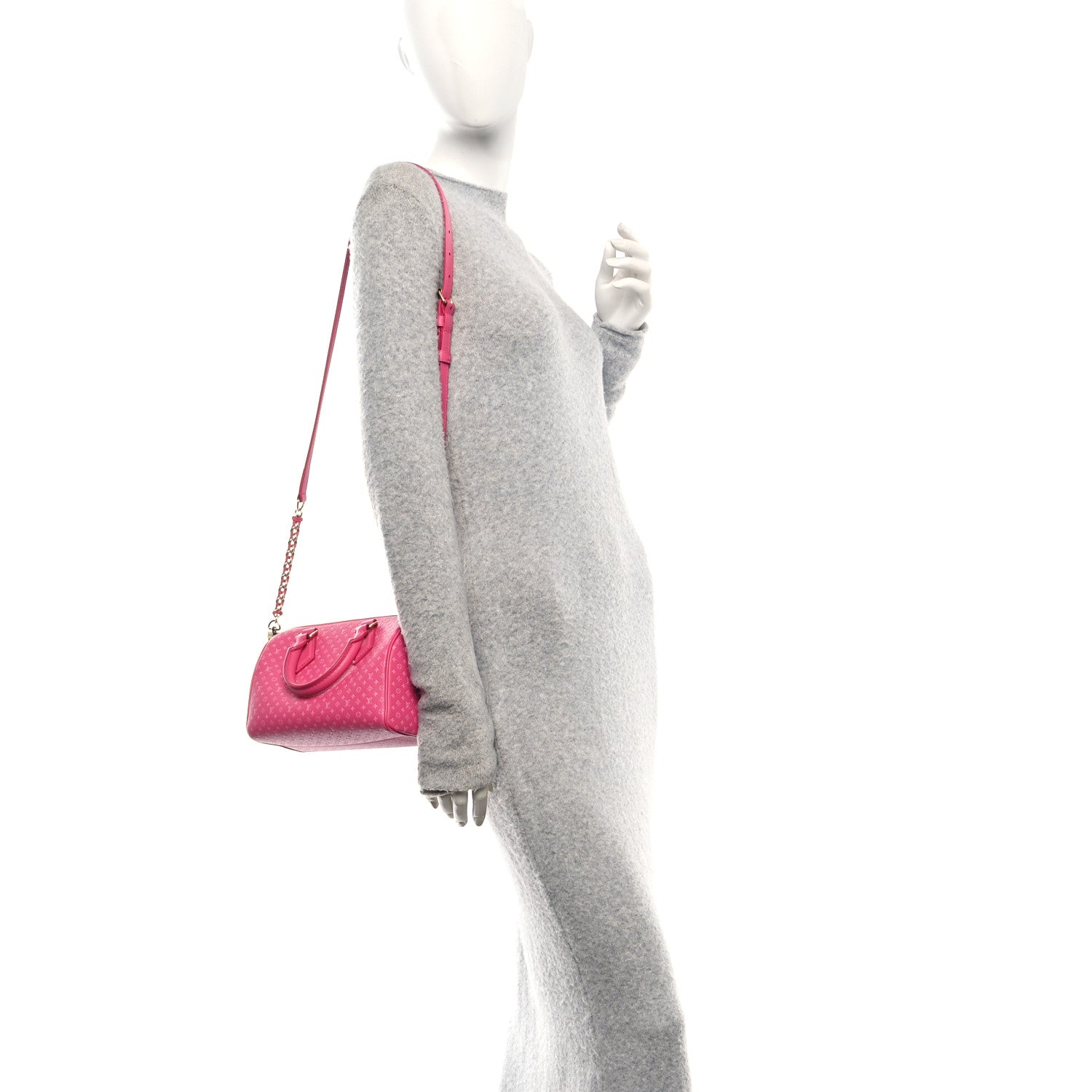 Louis Vuitton Calfskin Nanogram Embossed Speedy Bandouliere 20 Rose 2 of 9