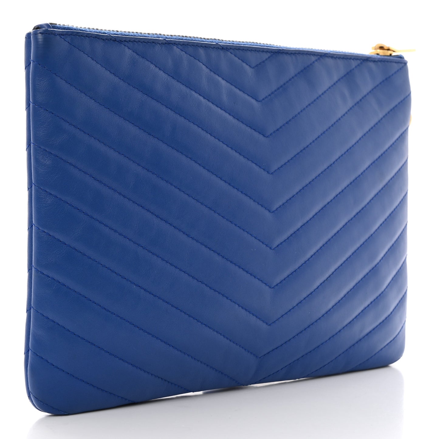 Calfskin Matelasse Chevron Monogram Zip A5 Pouch Blue Majorelle