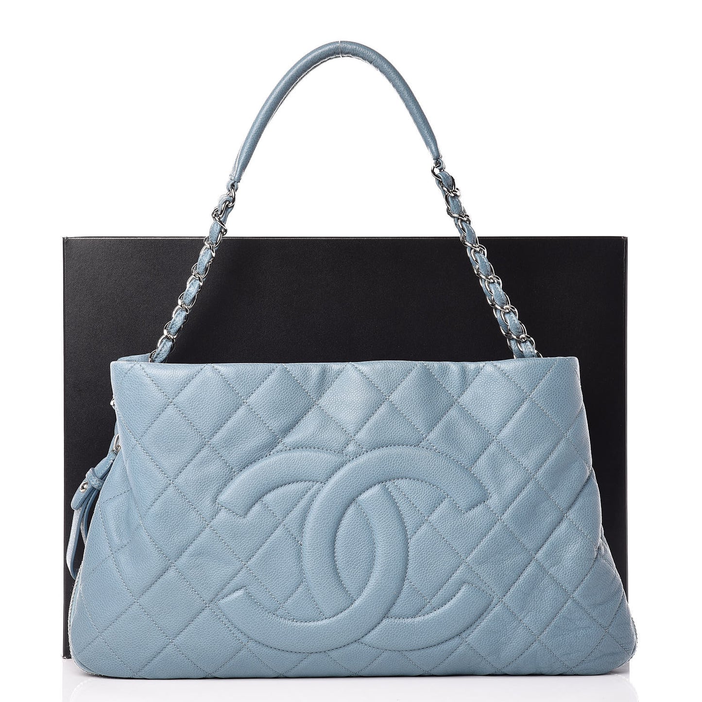 Caviar Quilted Expandable Zip Shoulder Bag Blue