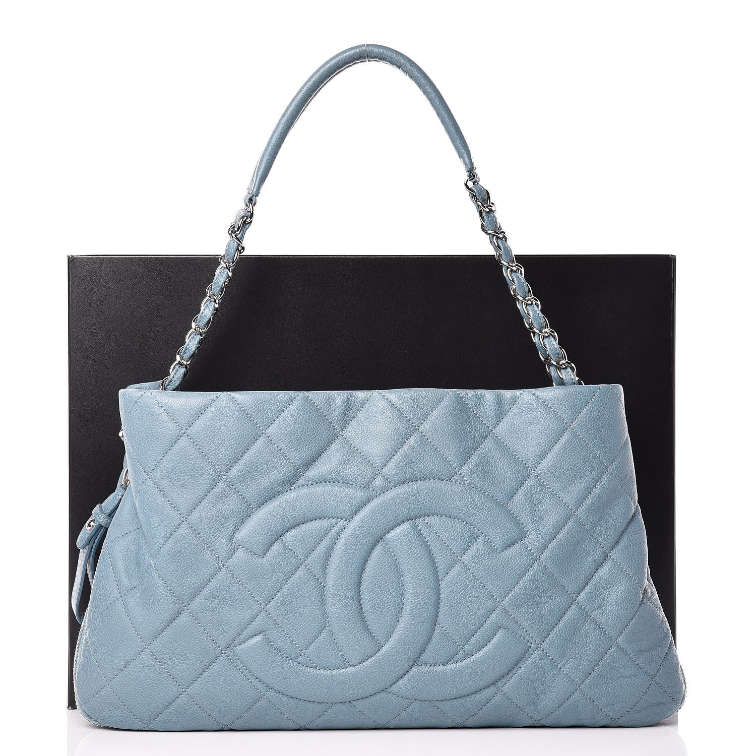 Chanel Caviar Quilted Expandable Zip Shoulder Bag Blue 10 of 10
