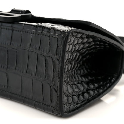 Balenciaga Shiny Calfskin Monochrome Crocodile Embossed Hourglass Top Handle Bag XS Black 11 of 11
