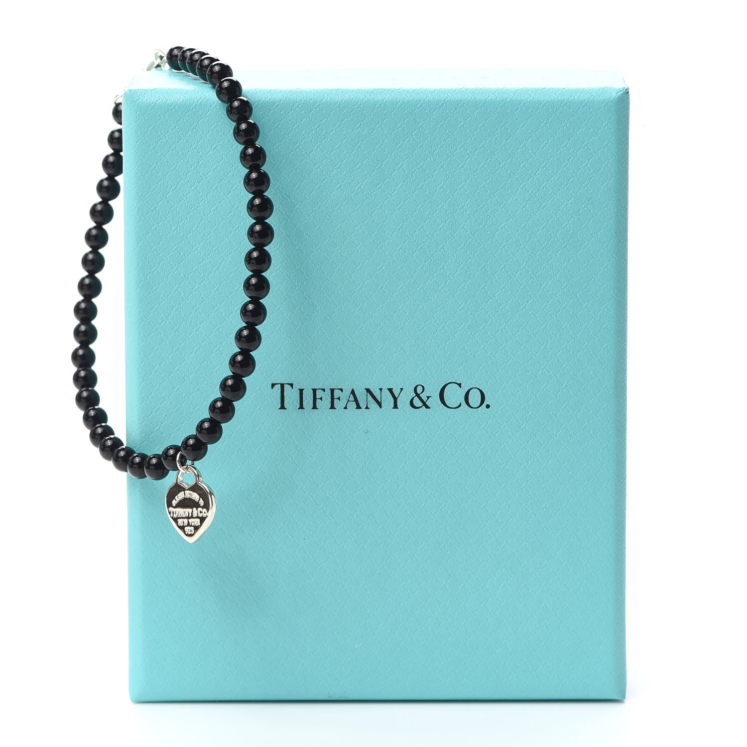 Tiffany Sterling Silver Black Onyx 4mm Return To Bead Heart Tag Bracelet 5 of 5