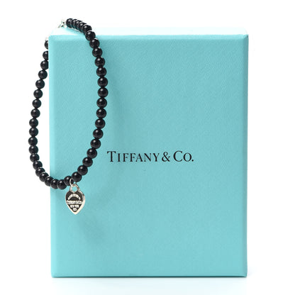 Tiffany Sterling Silver Black Onyx 4mm Return To Bead Heart Tag Bracelet 5 of 5