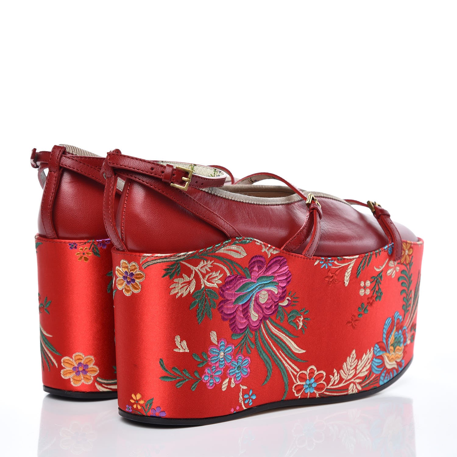 Gucci Malaga Kid Silk Hannelore Detachable Platform Slide 37 Hibiscus Red 4 of 11