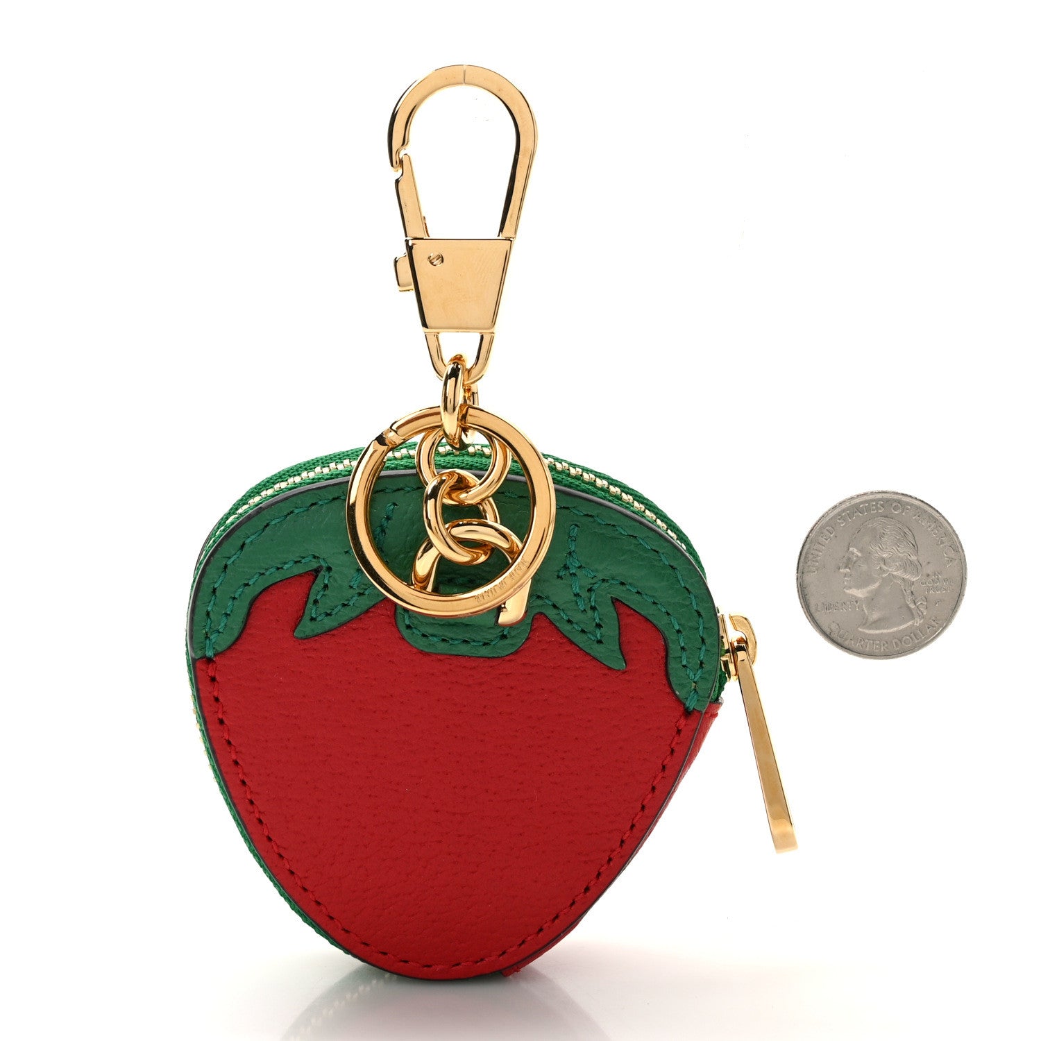 Gucci Textured Dollar Calfskin Retro Interlocking G Fruttini Strawberry Coin Case Bag Charm Key Holder 2 of 6