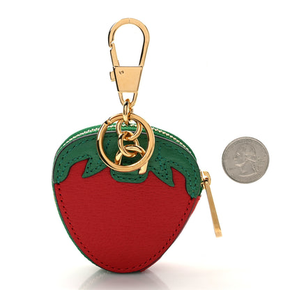 Gucci Textured Dollar Calfskin Retro Interlocking G Fruttini Strawberry Coin Case Bag Charm Key Holder 2 of 6