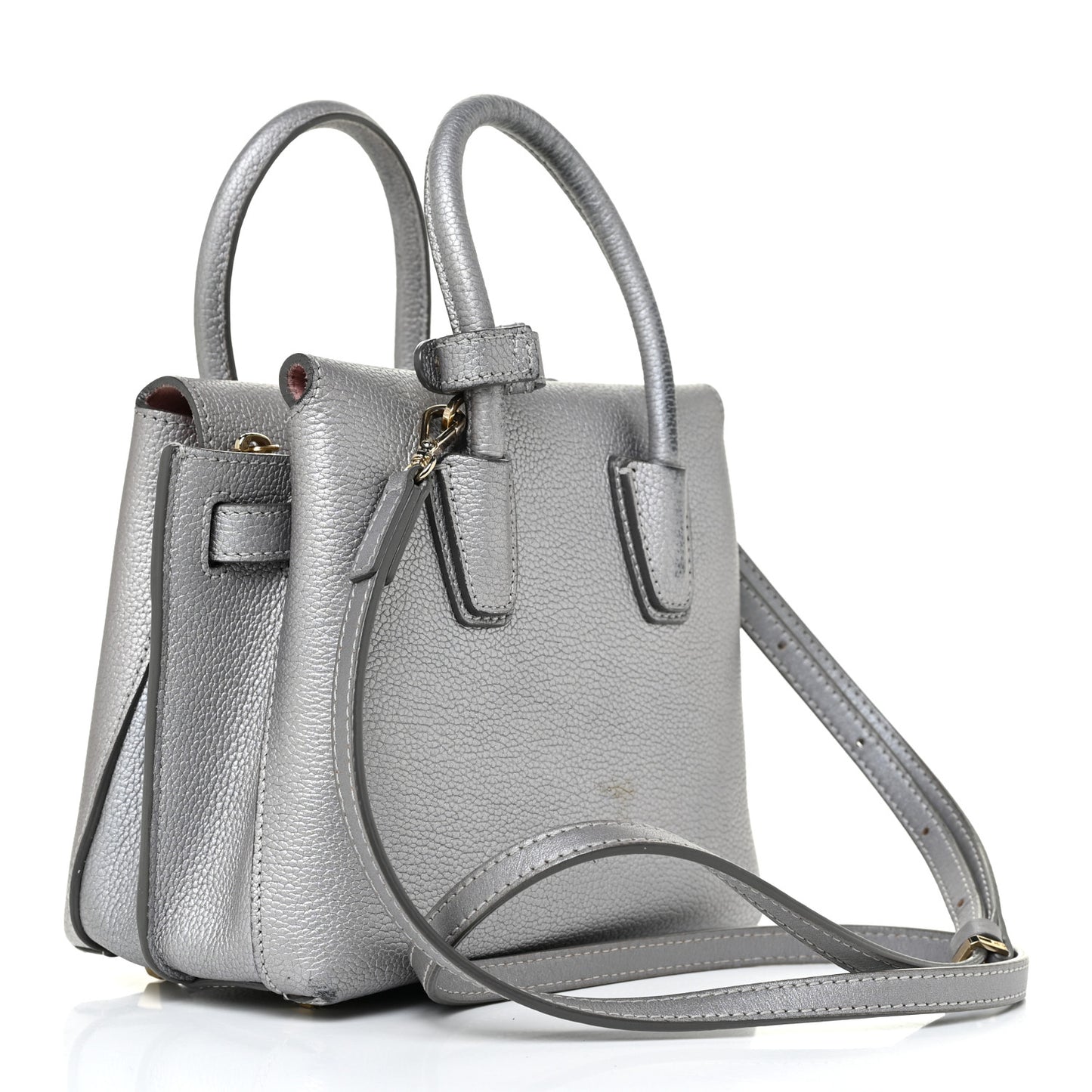 Metallic Grained Calfskin Mini Milla Tote Spike Silver