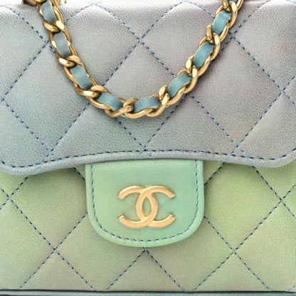 Chanel Lambskin Quilted Ombre Top Handle Flap Clutch With Chain Green Purple 8 of 12