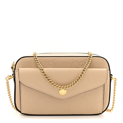 Gucci Calfskin GG Super Mini Debossed Chain Wallet Souffle Rose 1 of 11