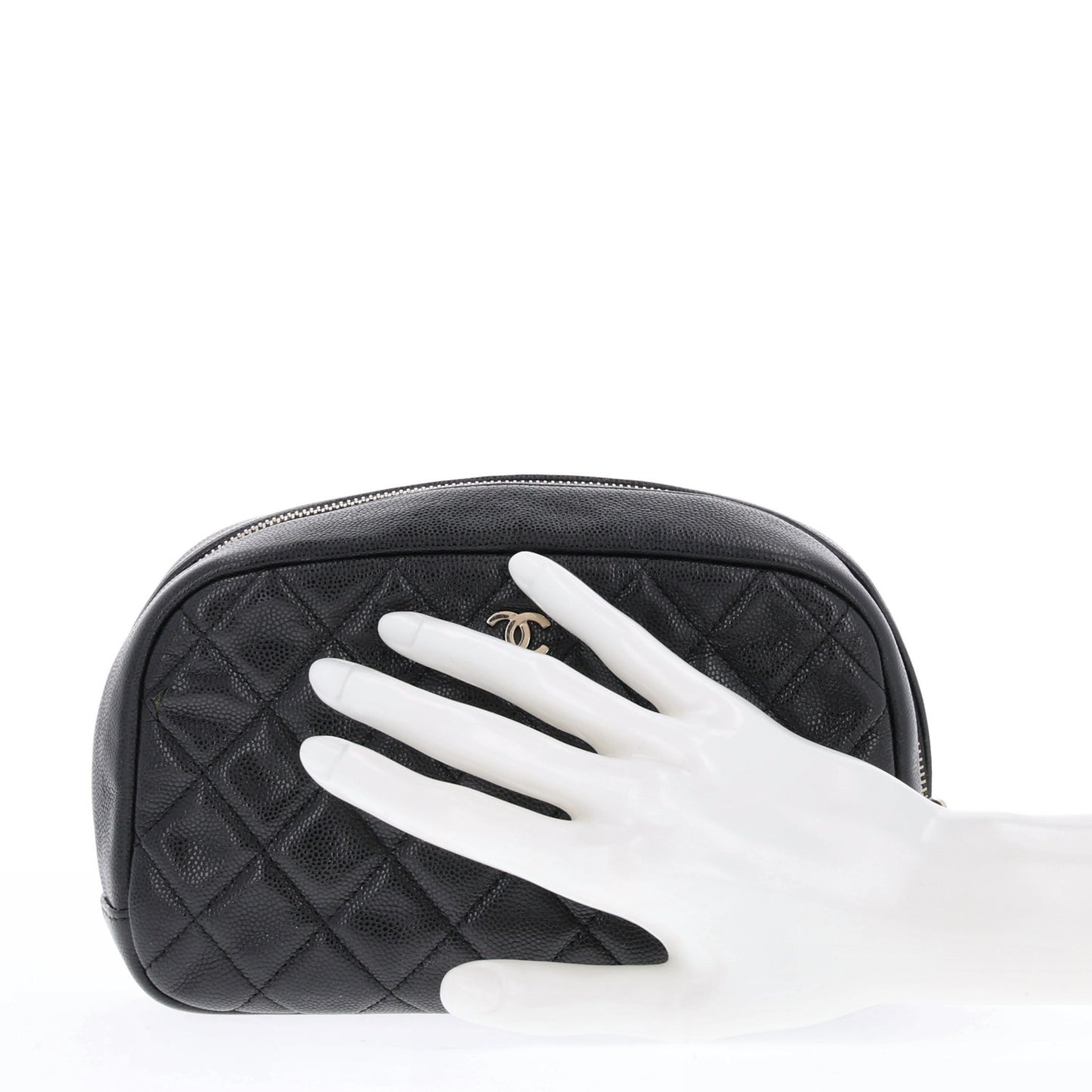 Caviar Quilted Medium Curvy Pouch Cosmetic Case Black