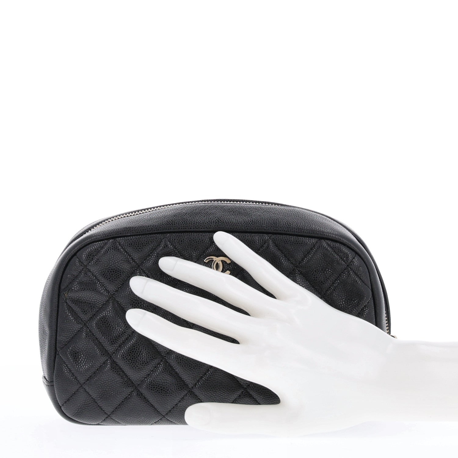 Chanel Caviar Quilted Medium Curvy Pouch Cosmetic Case Black 2 of 10