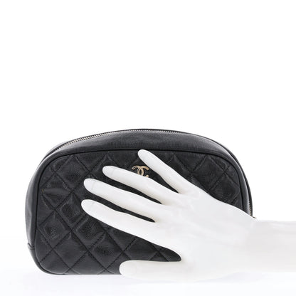 Chanel Caviar Quilted Medium Curvy Pouch Cosmetic Case Black 2 of 10
