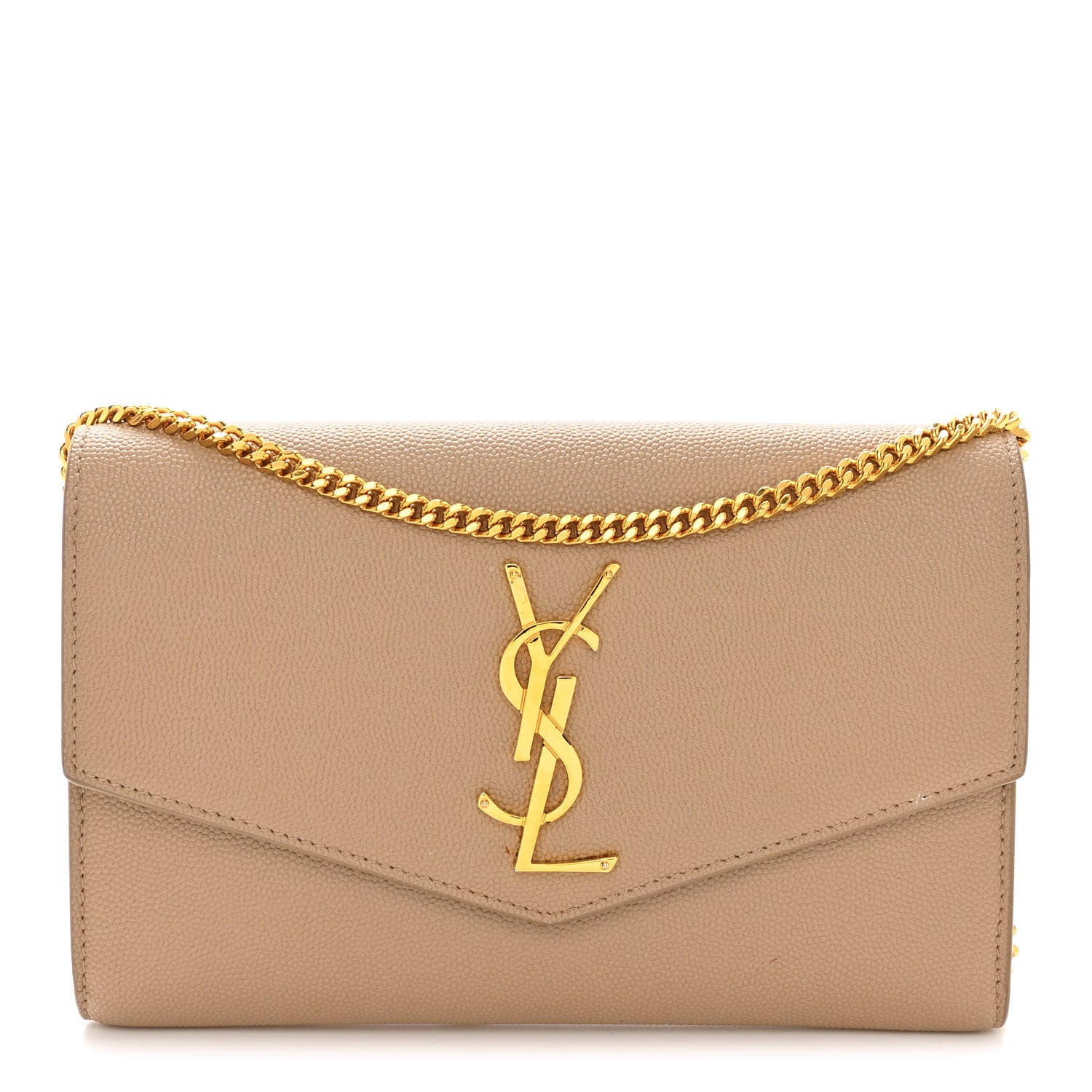 Saint Laurent Grain De Poudre Monogram Uptown Chain Wallet Dark Beige 3 of 16