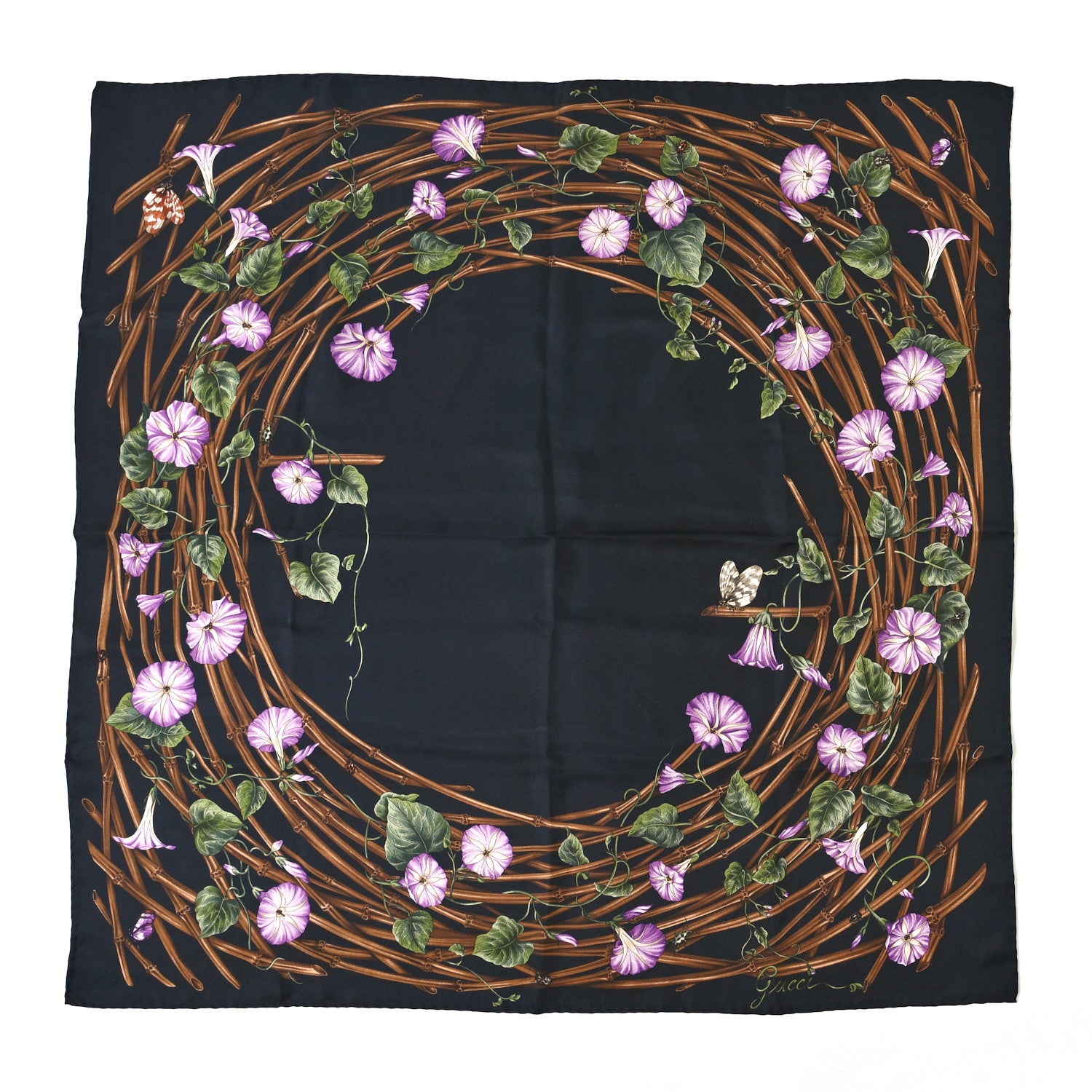Gucci Silk Floral Print Scarf Black Multicolor 1 of 3