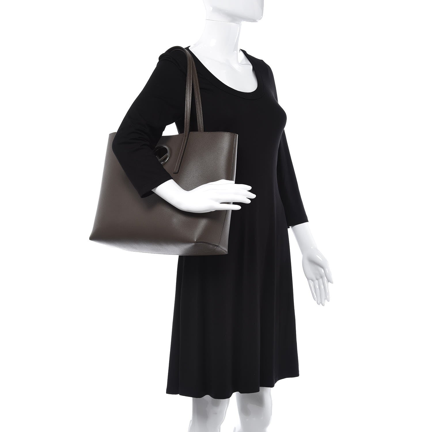 Fendi Vitello Vienna Enamel F is Fendi Shopping Tote Carbone Tobacco 2 of 9