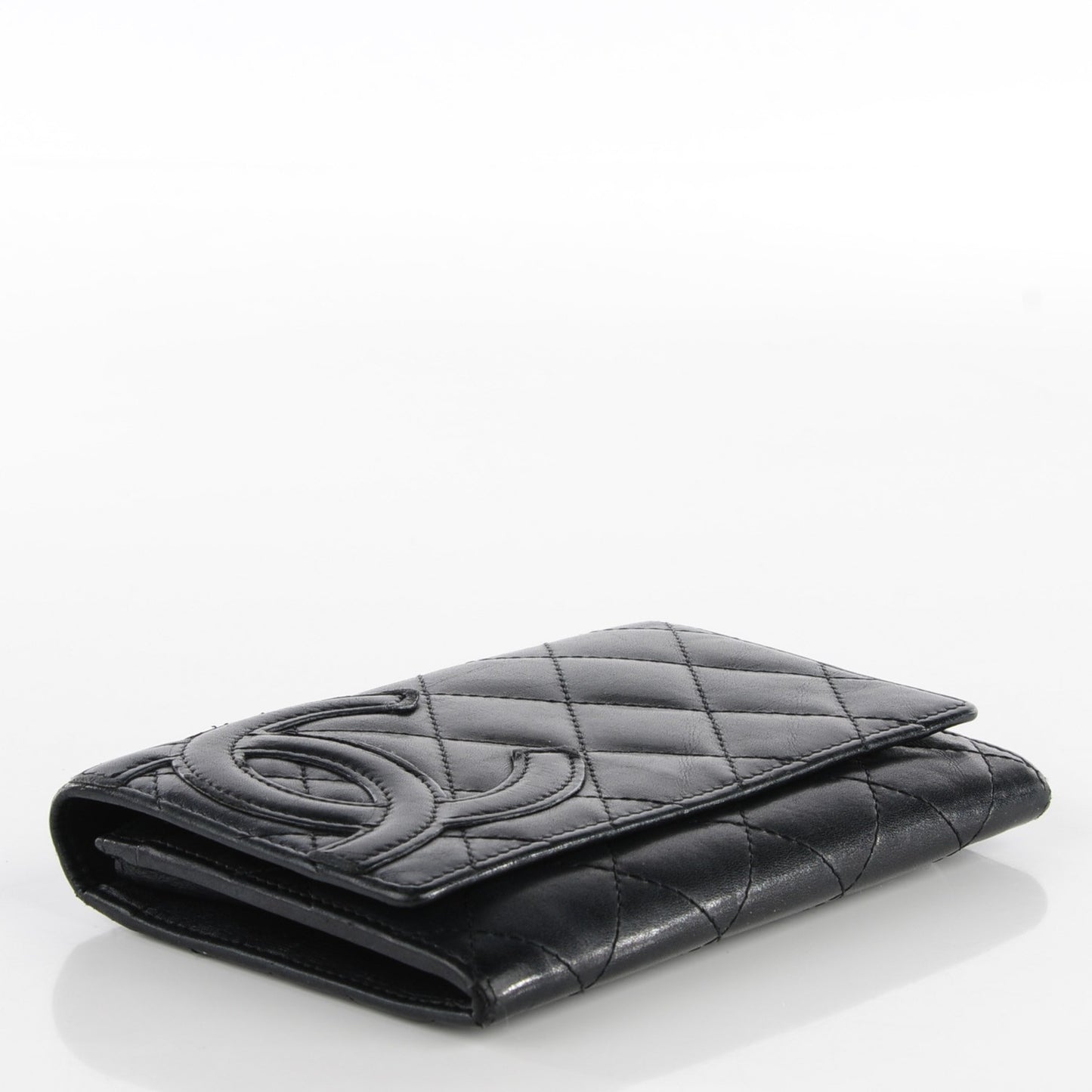 Calfskin Quilted Cambon Flap Wallet Black