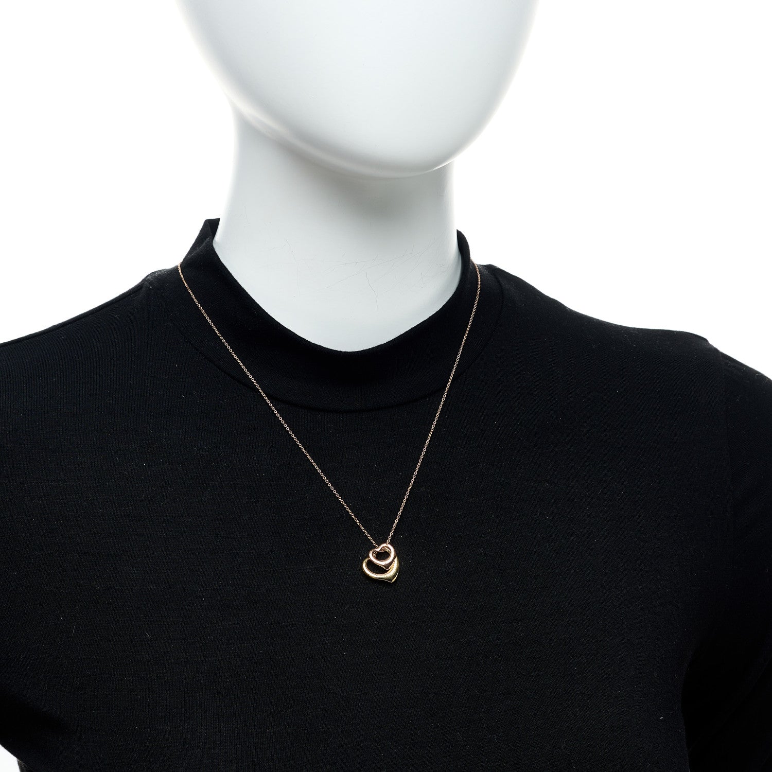 Tiffany 18K Rose Yellow Gold Diamond Elsa Peretti Two Open Heart Pendant Necklace 2 of 6