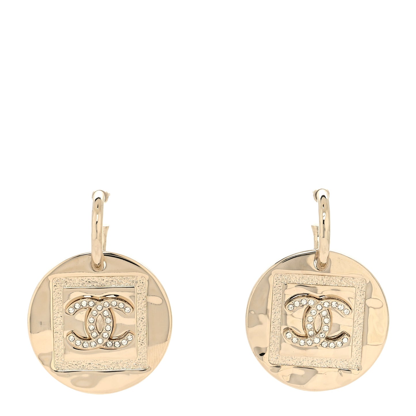 Metal Crystal CC Hoop Drop Earrings Gold