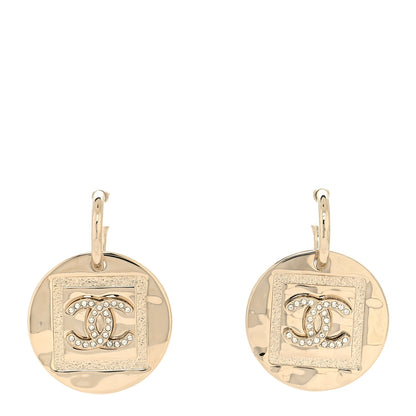 Chanel Metal Crystal CC Hoop Drop Earrings Gold 1 of 4