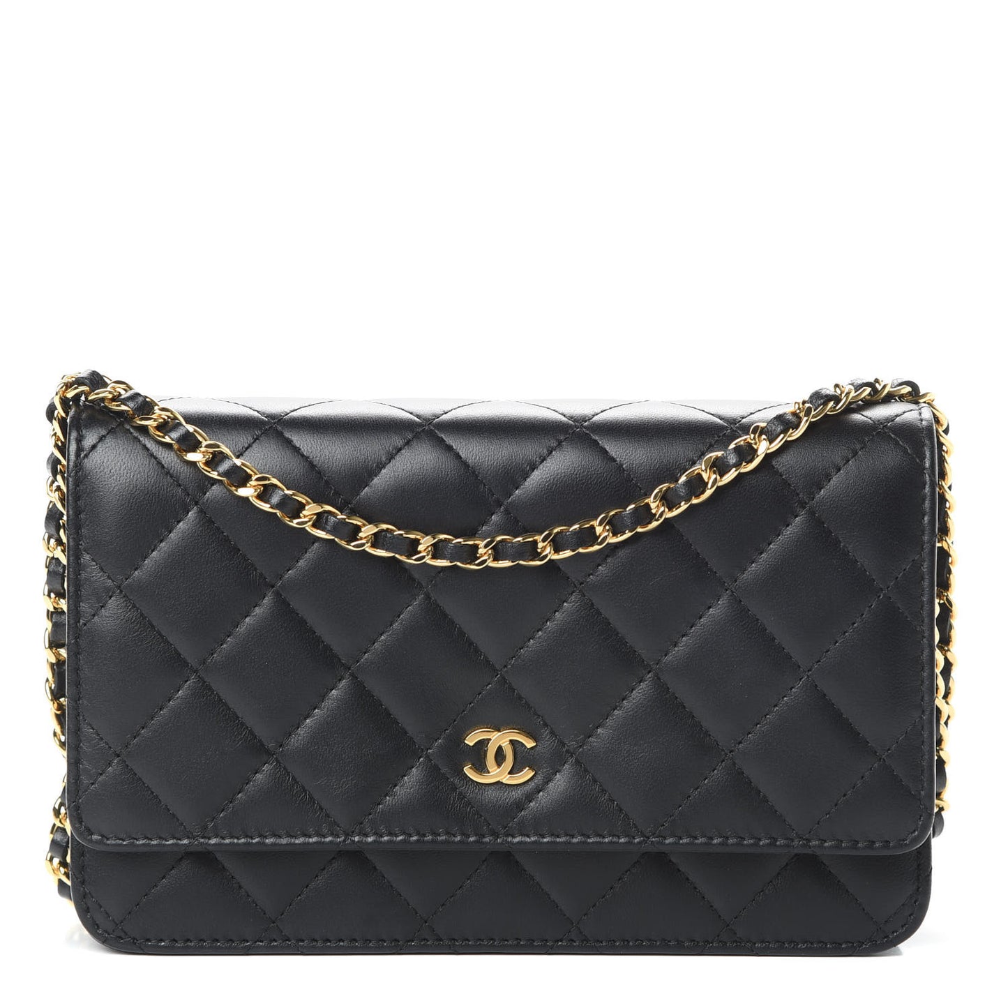 Lambskin Quilted Wallet On Chain WOC Black