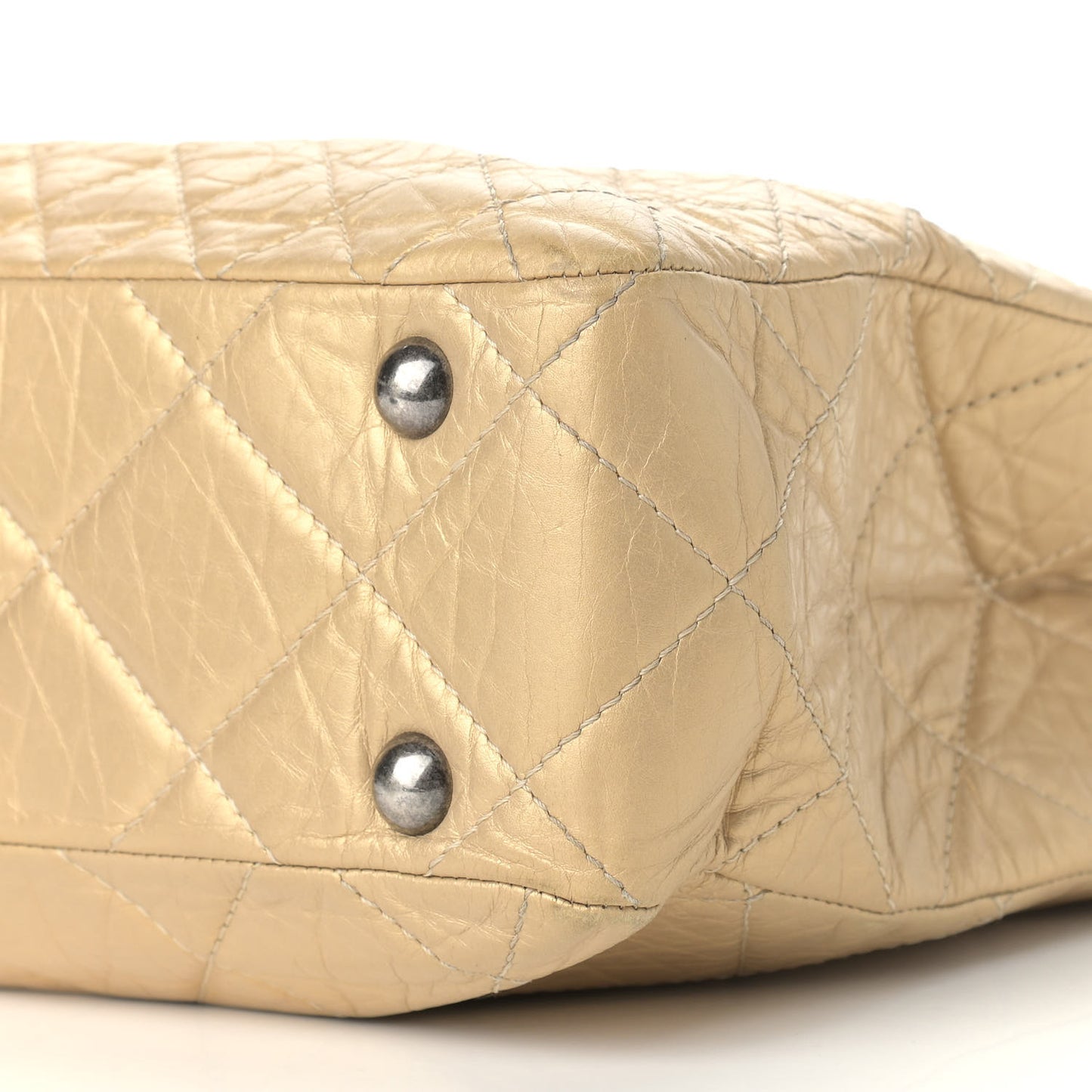 Metallic Aged Calfskin Quilted Reissue 2.55 Tote Light Gold