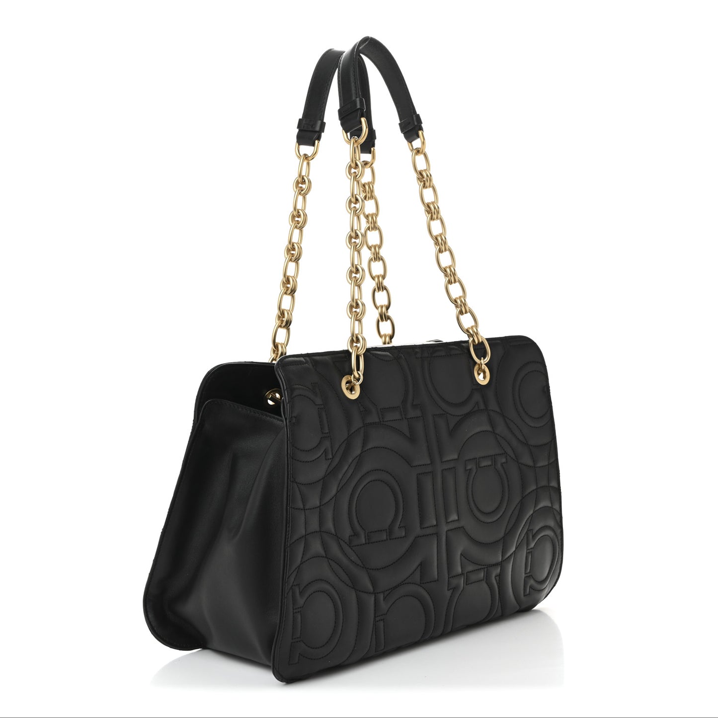 Calfskin Quilted Gancini Shoulder Bag Black
