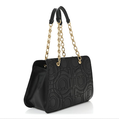 Salvatore Ferragamo Calfskin Quilted Gancini Shoulder Bag Black 3 of 9