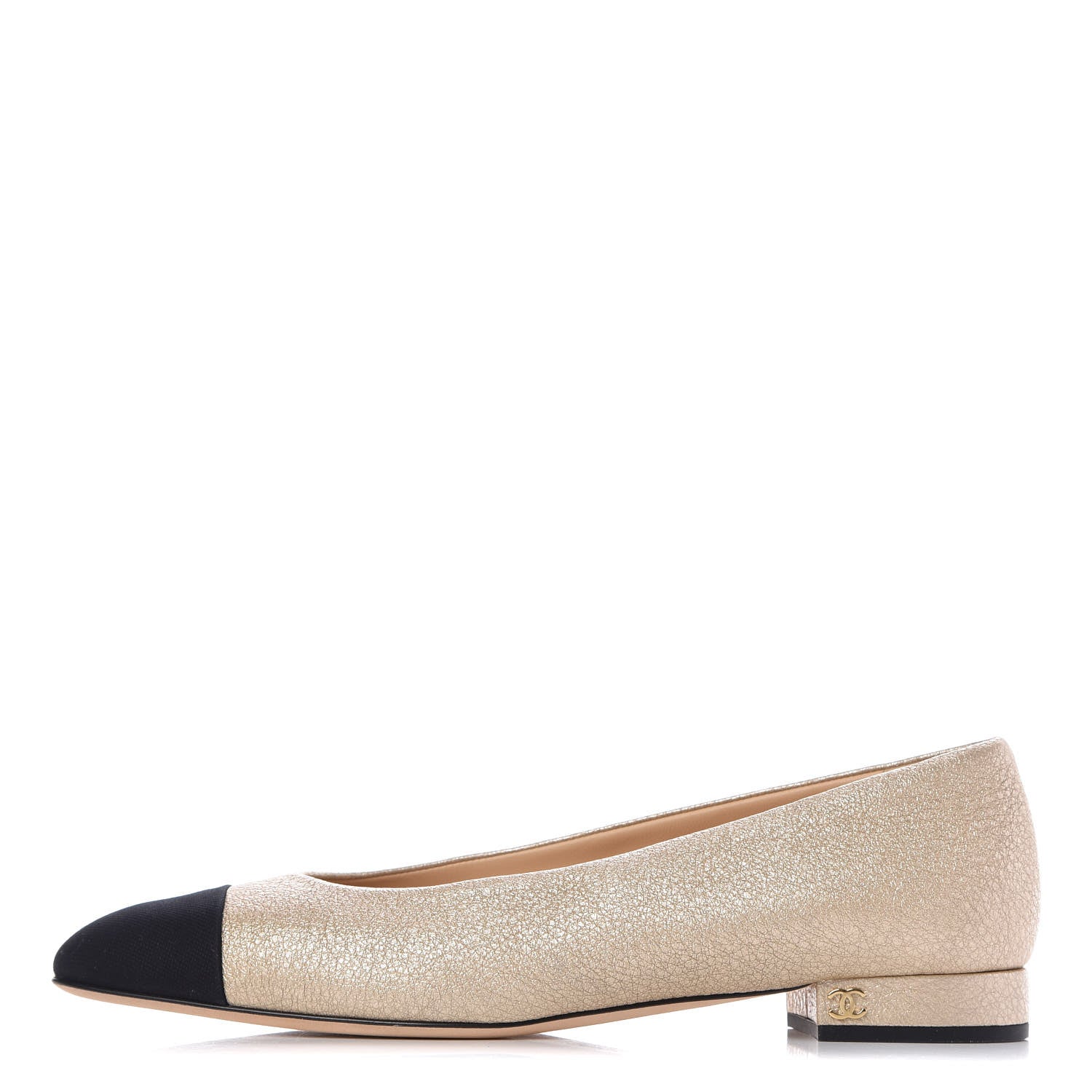 Chanel Metallic Lambskin Cap Toe Ballerina Flats 39.5 Gold Black 1 of 9