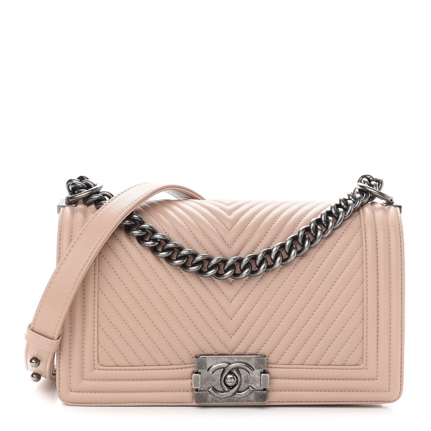 Lambskin Chevron Quilted Medium Boy Flap Beige