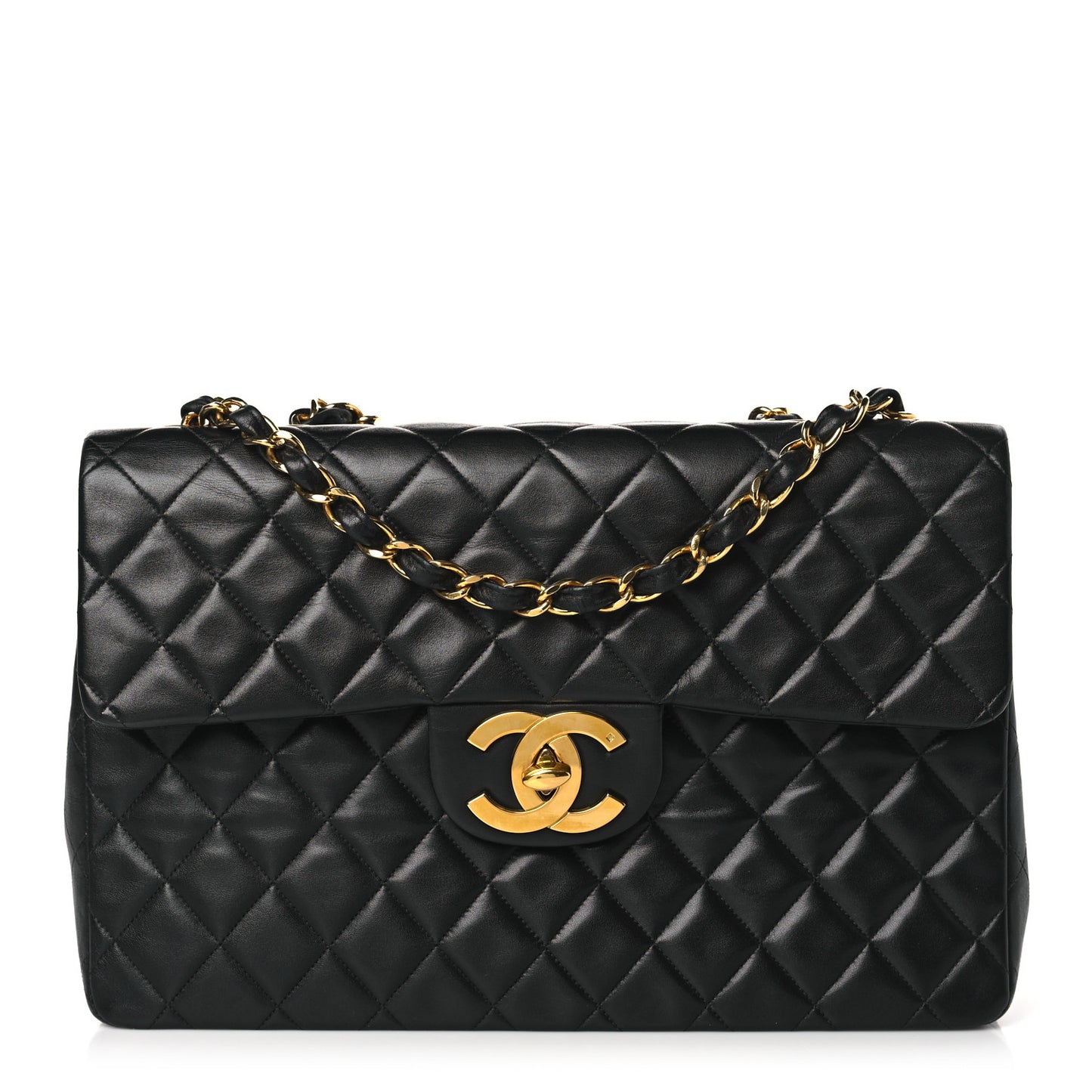 Lambskin Quilted XL Jumbo Single Flap Black