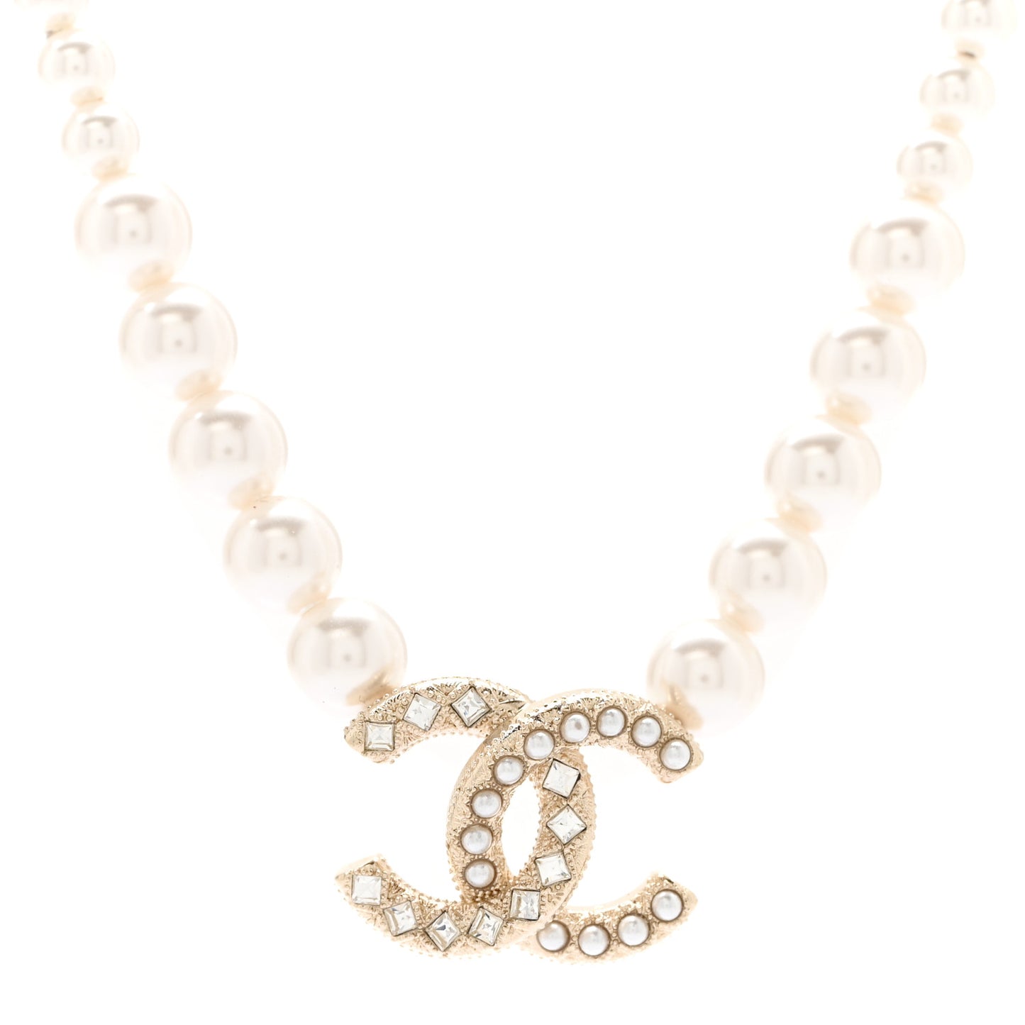 Pearl Crystal CC Short Necklace Gold