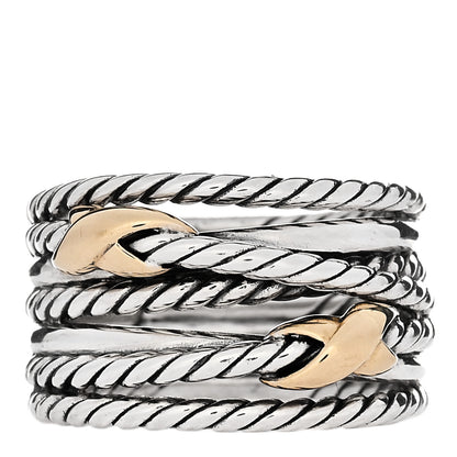 David Yurman Sterling Silver 18K Yellow Gold Double X Crossover Ring 52 6 1 of 4