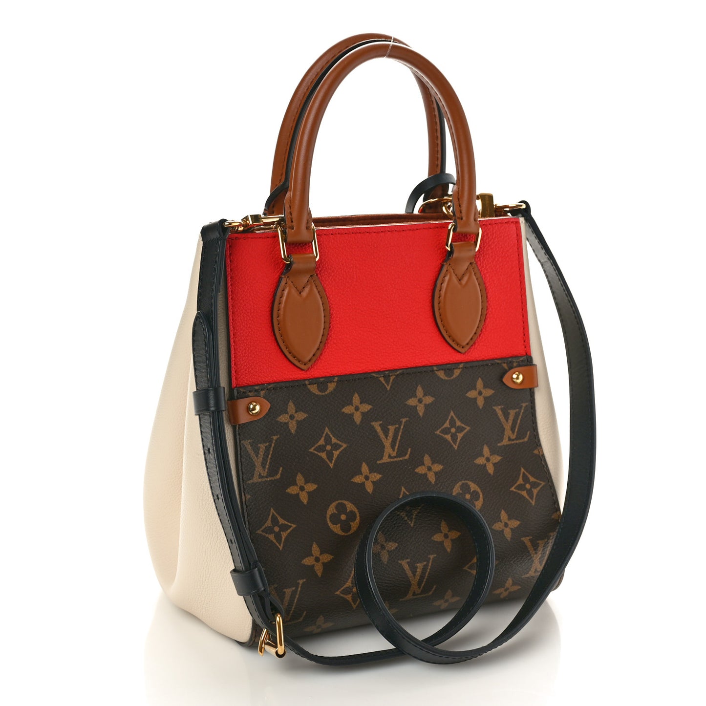 Calfskin Monogram Fold Tote PM Cerise Cream Black