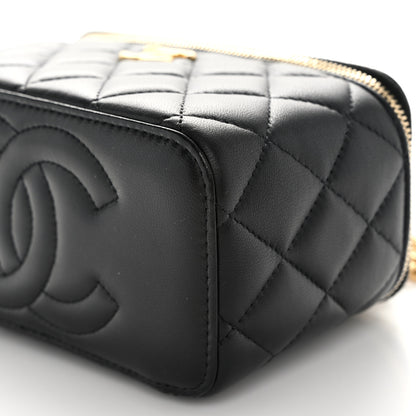 Chanel Lambskin Quilted Sweet Camellia Small Vanity Case With Chain Black 10 of 11
