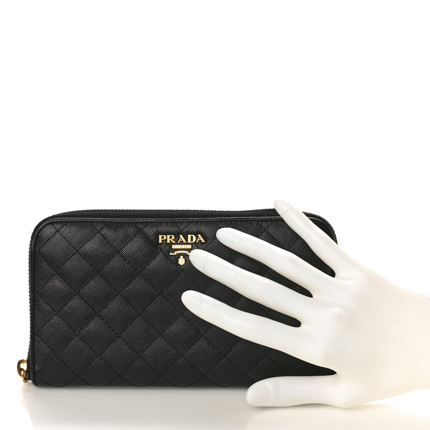 Prada Saffiano Quilted Zip Around Wallet Black 2 of 9