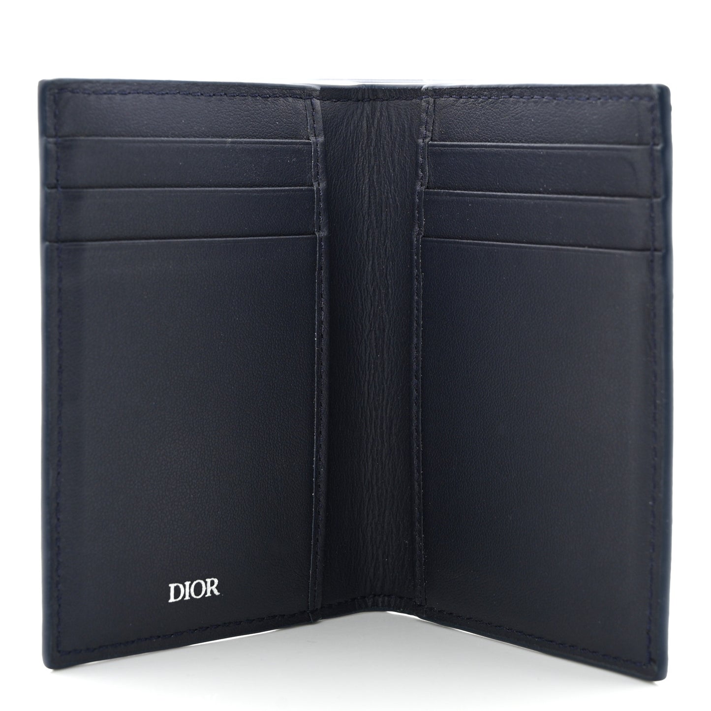 Calfskin CD Diamond Canvas Bi-Fold Card Holder Navy