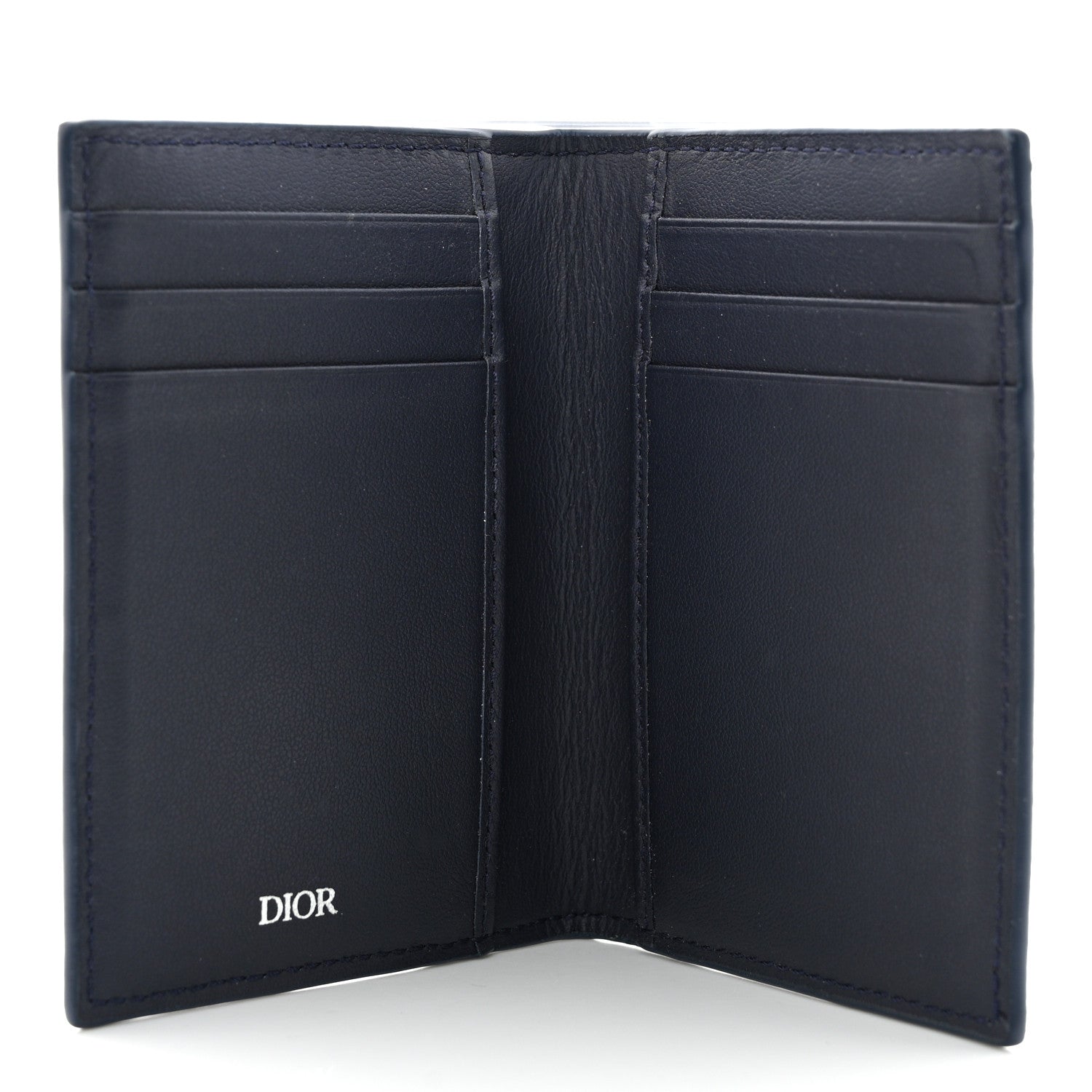 Christian Dior Calfskin CD Diamond Canvas Bi-Fold Card Holder Navy 5 of 7