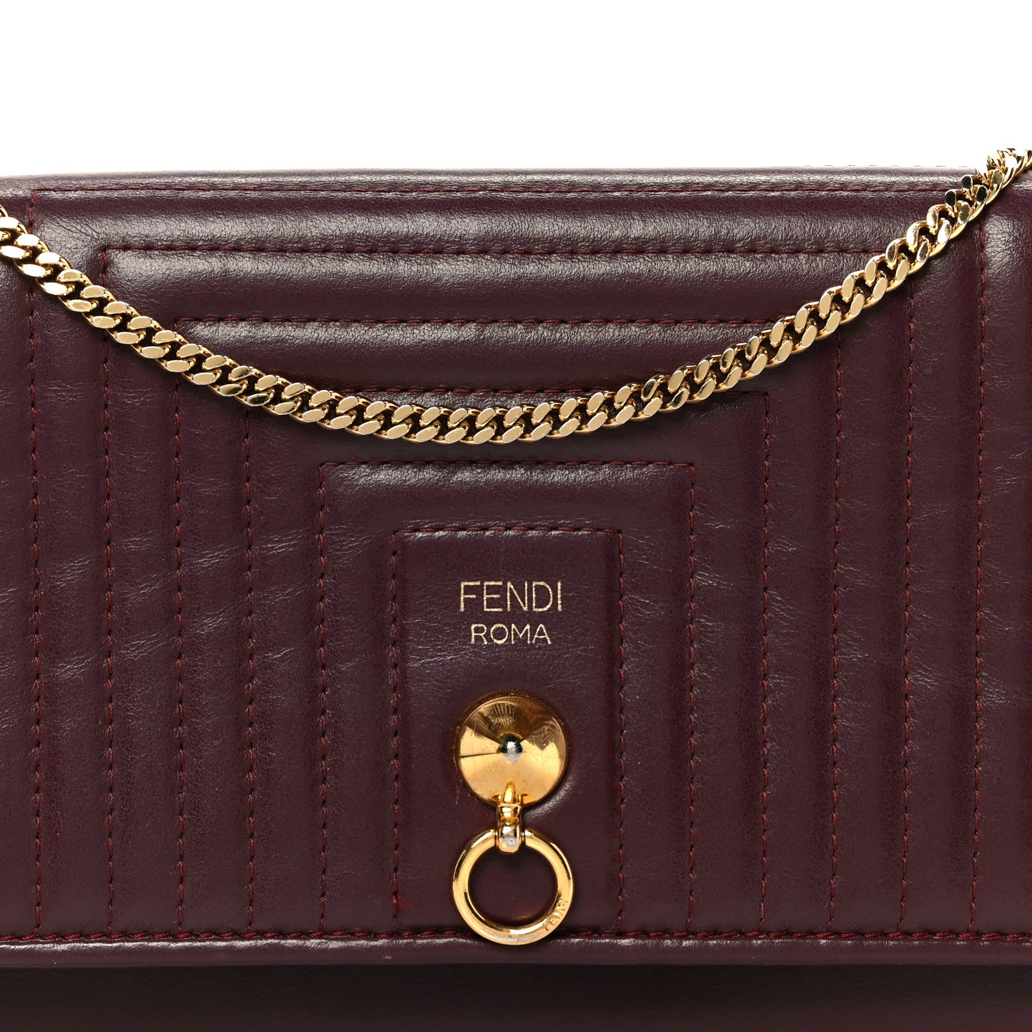 Fendi Shiny Nappa Trapuntata Dotcom Tube Wallet On Chain Bordeaux 9 of 13