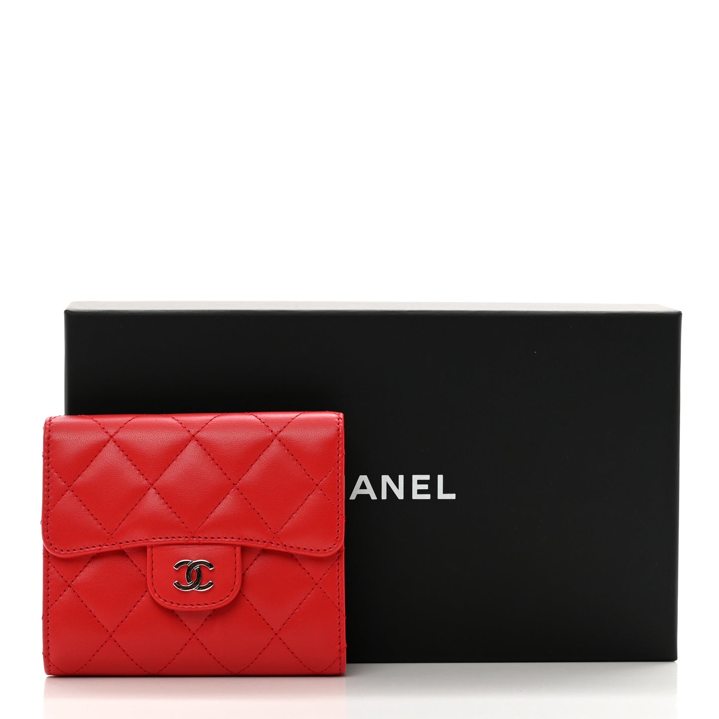 Lambskin Quilted Compact Flap Wallet Red