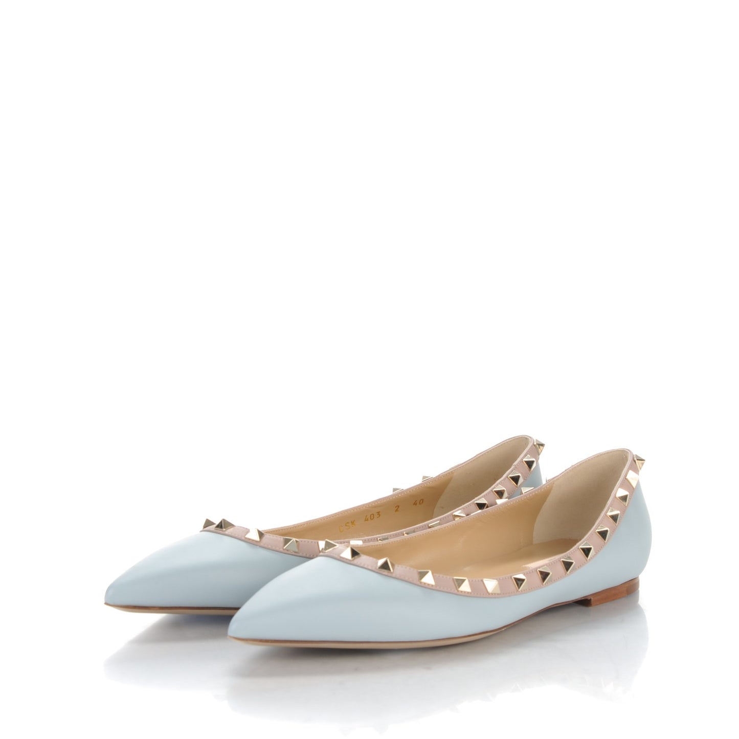 Calfskin Nappa Rockstud Ballerina Flats 40 Sky Sorbet Poudre
