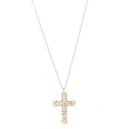 Tiffany Platinum 18K Yellow Gold Diamond Schlumberger Ten Stone Cross Pendant Necklace 1 of 5