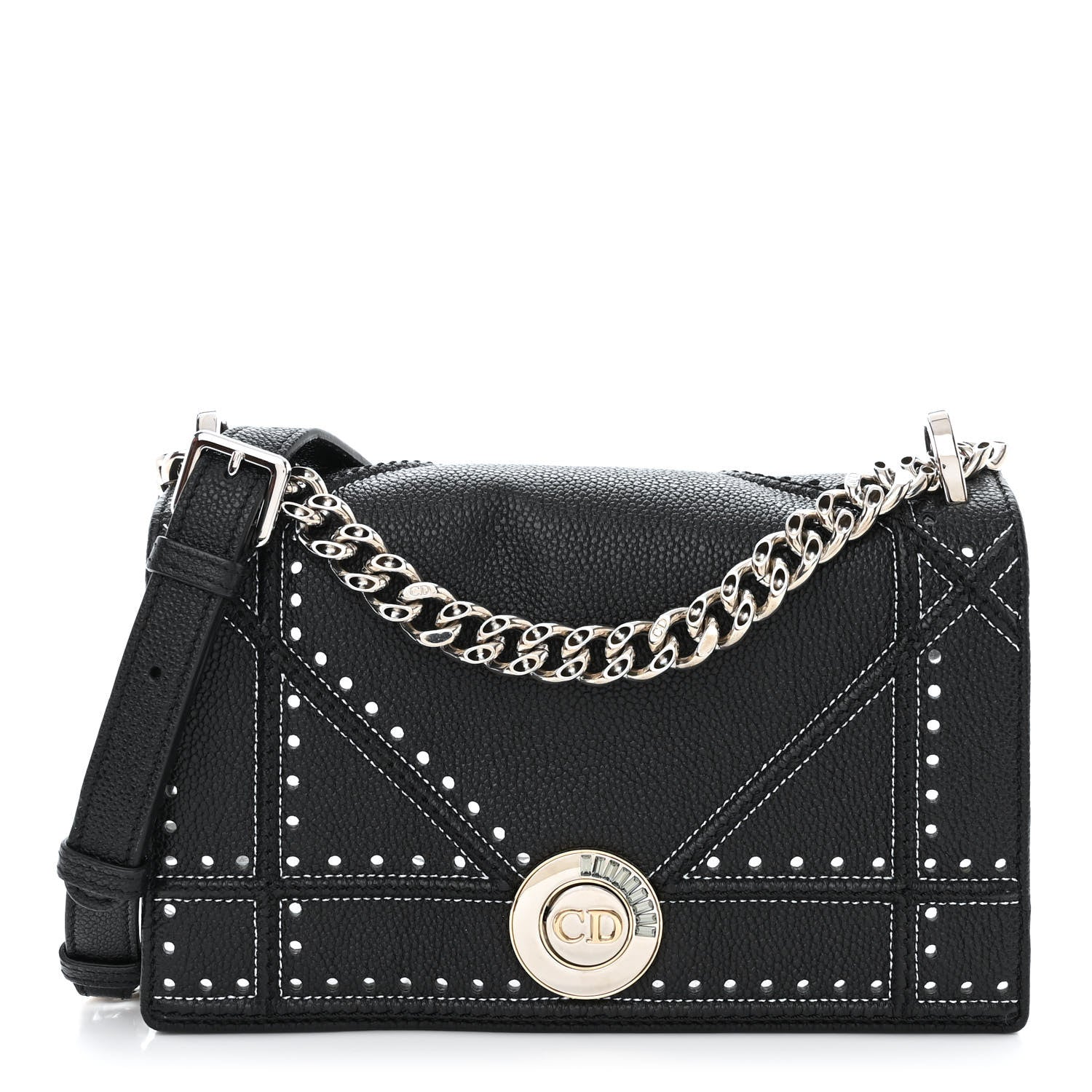 Christian Dior Grained Calfskin Perforated Diorama Flap Bag Black 1 of 13