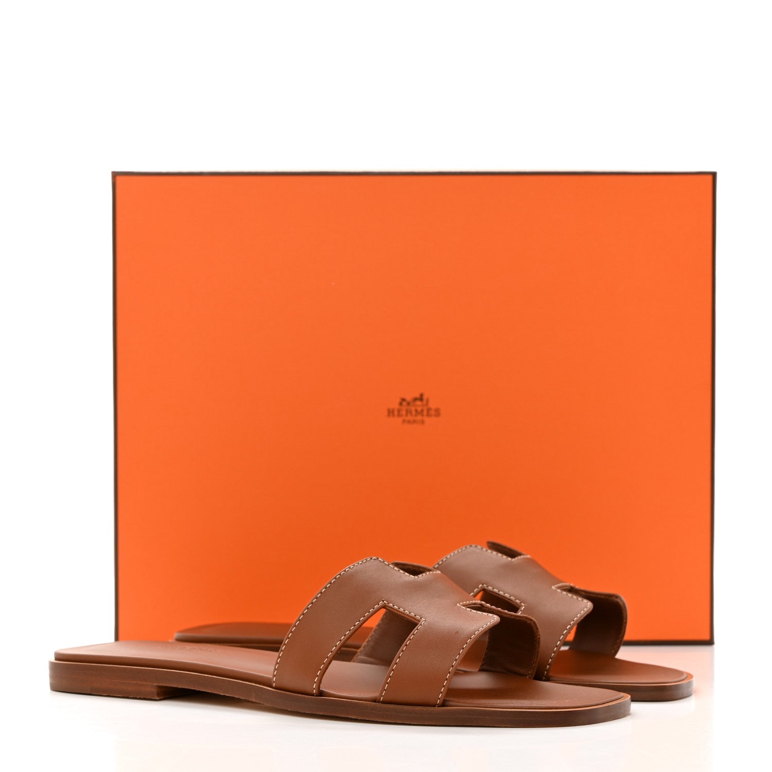 Hermes Box Calfskin Oran Sandals 37.5 Gold 8 of 8
