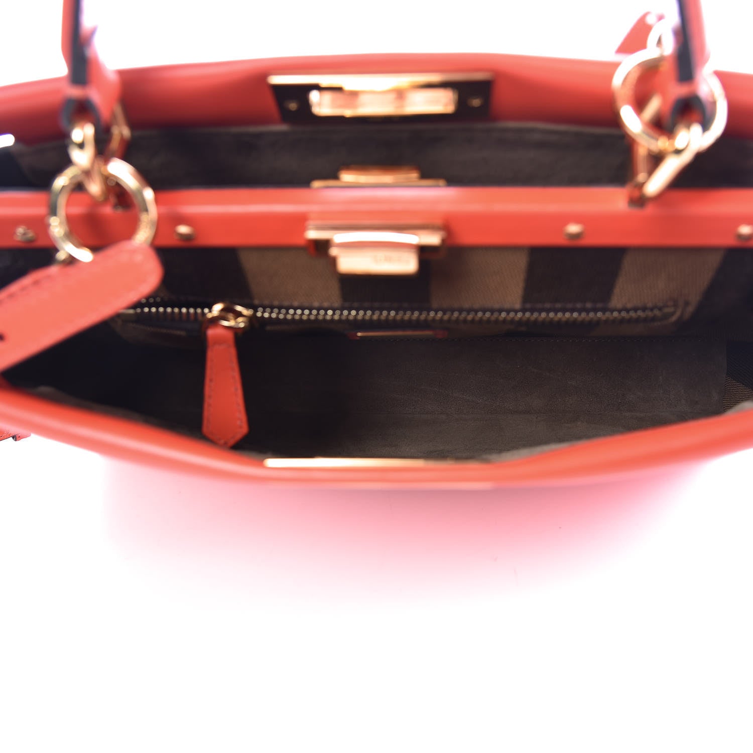 Fendi Vitello Morgan Fabric Jacquard Pequin Medium Peekaboo Iconic Satchel Papavero Tobacco Black 5 of 10